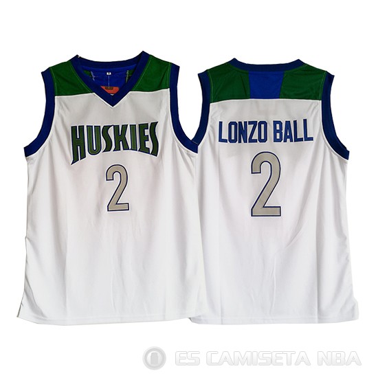 Camiseta Lonzo Ball #2 Escuela Secundaria Huskies Blanco - Haga un click en la imagen para cerrar